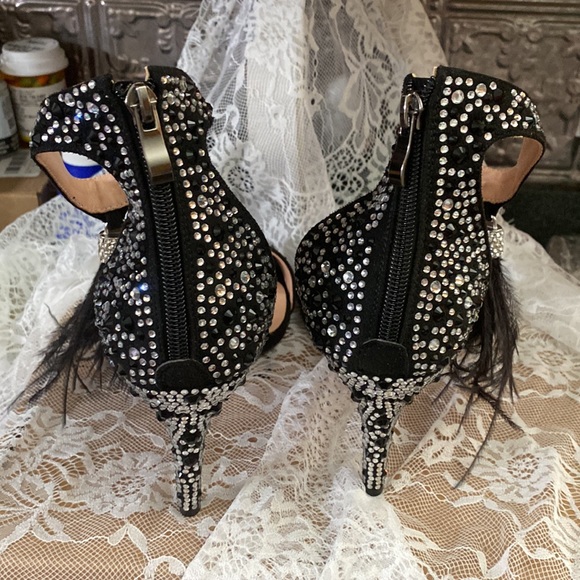 Wedding Dress Party & Evening Stiletto Heel Pearl Tassel Black Color Size 12 - Picture 7 of 16